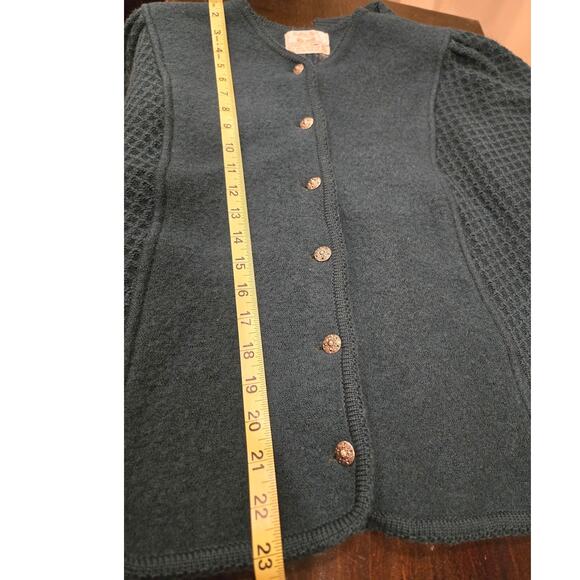 TALLY HO 100% Boiled Wool Vintage Cardigan Green Button Medium - Picture 10 of 10